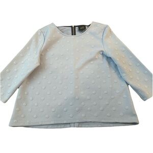 Anthropologie W5 Top Polka Dot Embossed Knit 3/4 Sleeve Stretch Baby Blue Sz XL